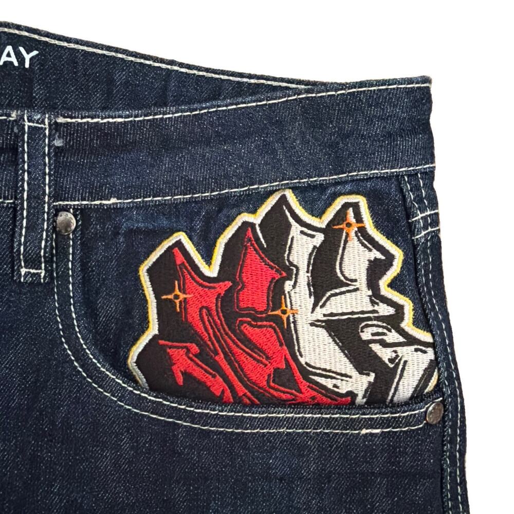Ninth Hall Waylay Denim Shorts Men 36 Tiger Rose Embroidery Jorts Y2K Streetwear - Picture 5 of 10